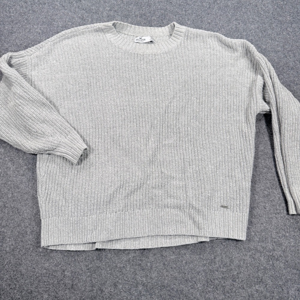 Hollister Womens XS Gray Shaker Knit Crew Neck Dropped Shoulder Sweater
